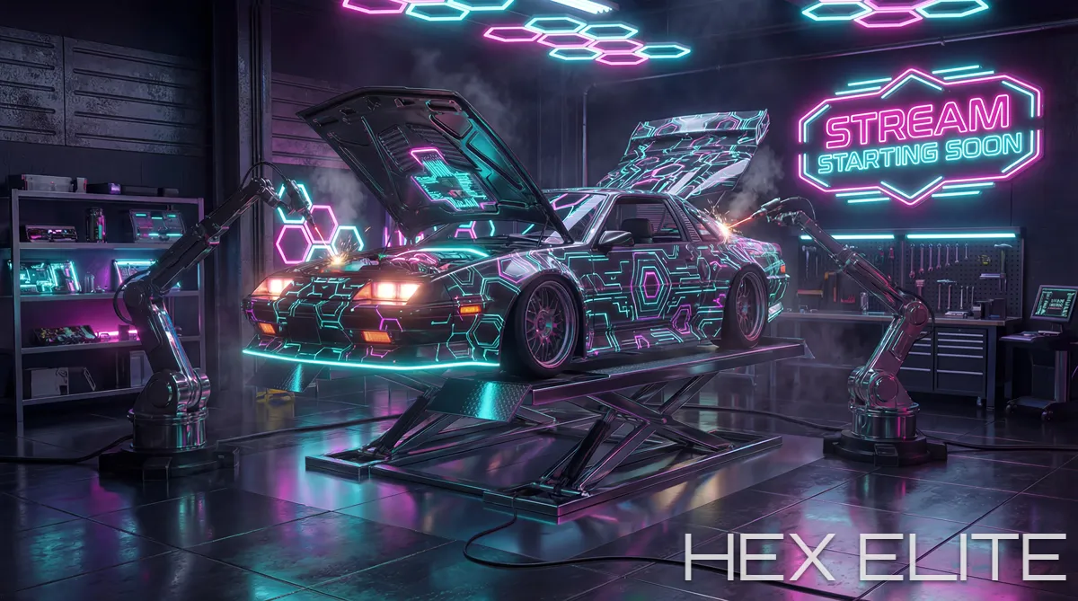 Neon Workshop Car Scene - Custom 3D Stream Environment